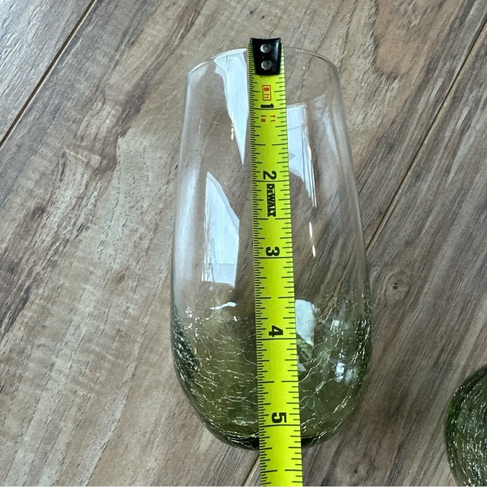 Two Pier 1 Crackle Glass Tumbler Olive Green Highball  Retired  Blown Glass